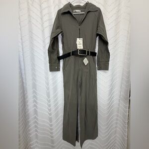 Zara Gray Zip-Up Belted Jumpsuit